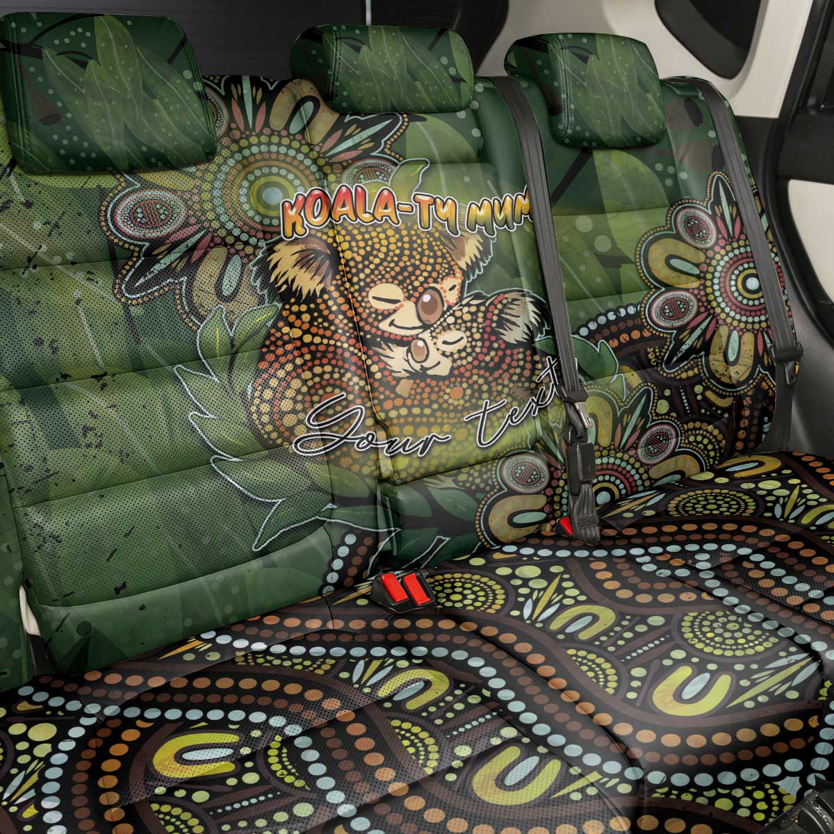 Personalised Koala Mum Australia Mother's Day Back Car Seat Cover Aboriginal Dot Art Floral Joey Hug