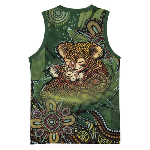 Personalised Koala Mum Australia Mother's Day Basketball Jersey Aboriginal Dot Art Floral Joey Hug