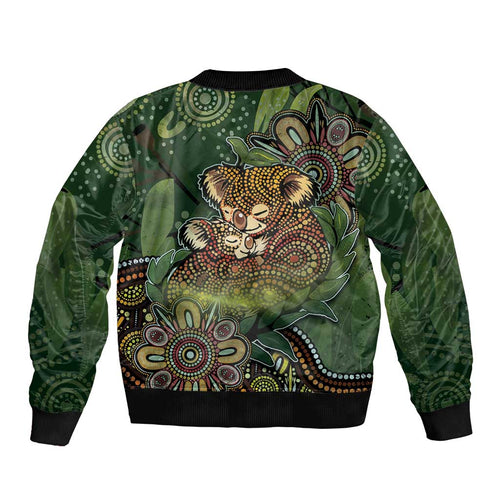 Personalised Koala Mum Australia Mother's Day Bomber Jacket Aboriginal Dot Art Floral Joey Hug