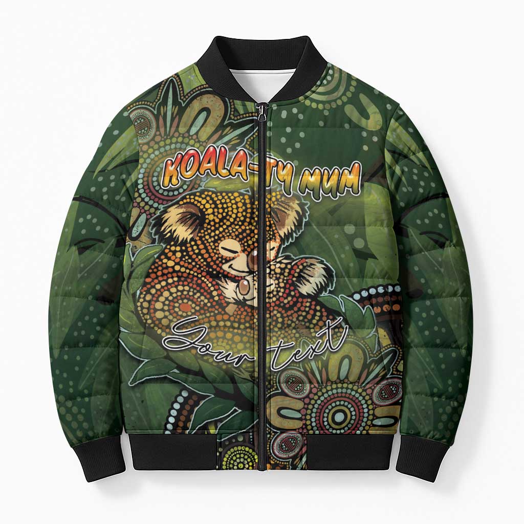Personalised Koala Mum Australia Mother's Day Bomber Puffer Jacket Aboriginal Dot Art Floral Joey Hug