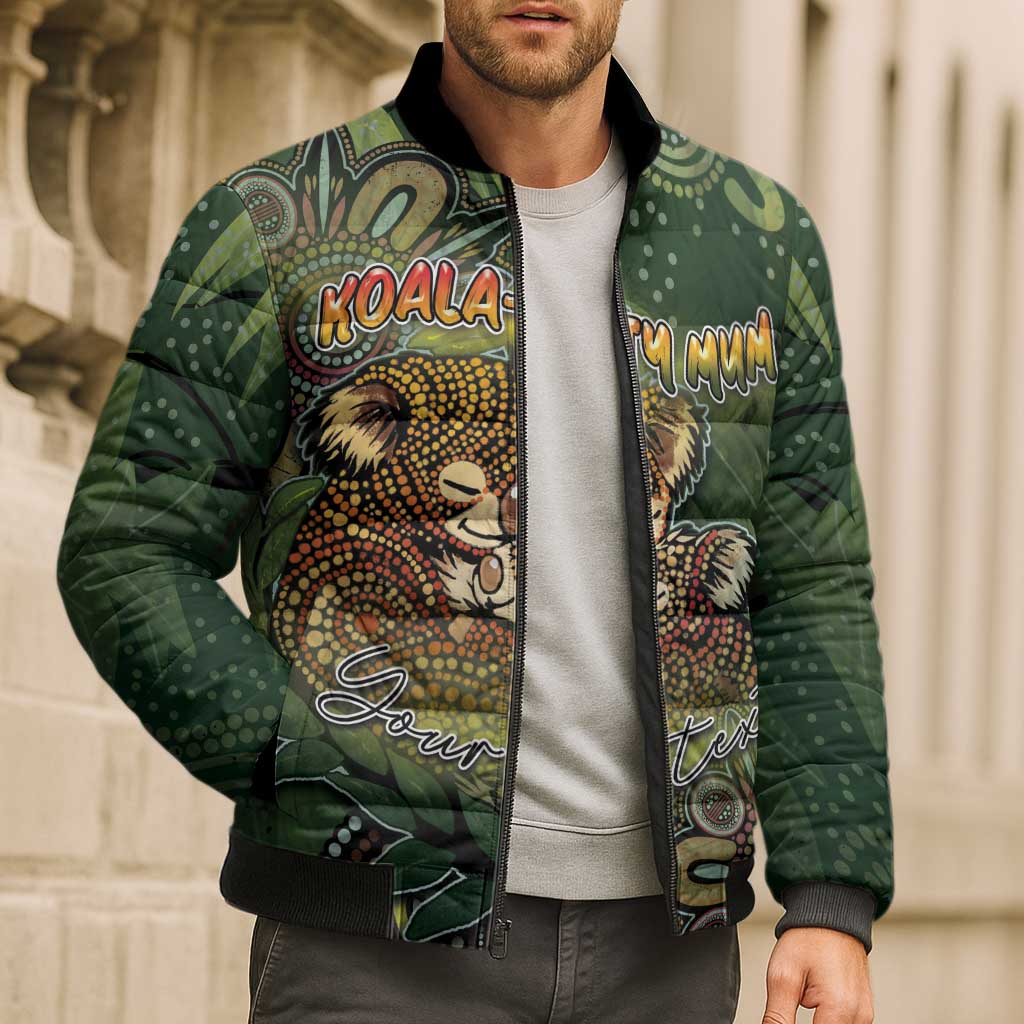Personalised Koala Mum Australia Mother's Day Bomber Puffer Jacket Aboriginal Dot Art Floral Joey Hug