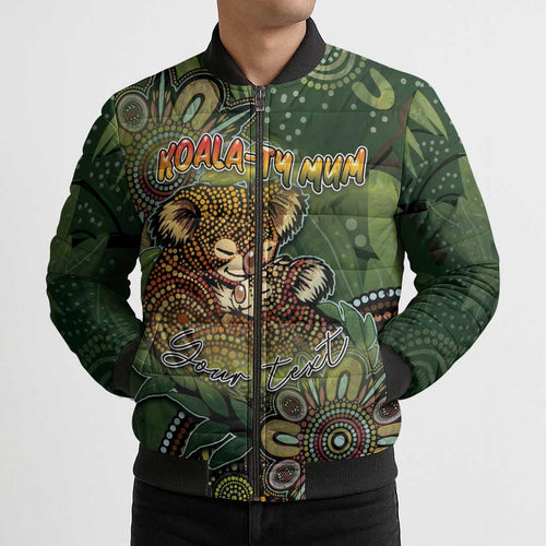 Personalised Koala Mum Australia Mother's Day Bomber Puffer Jacket Aboriginal Dot Art Floral Joey Hug