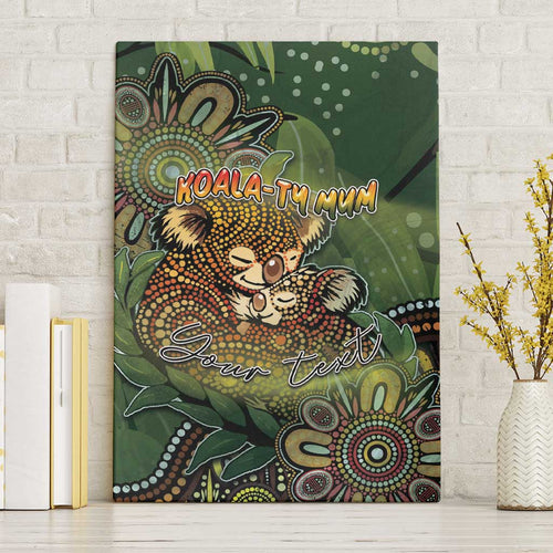 Personalised Koala Mum Australia Mother's Day Canvas Wall Art Aboriginal Dot Art Floral Joey Hug