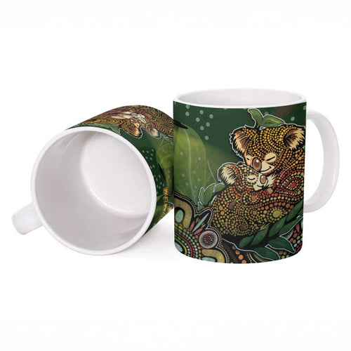 Personalised Koala Mum Australia Mother's Day Ceramic Mug Aboriginal Dot Art Floral Joey Hug