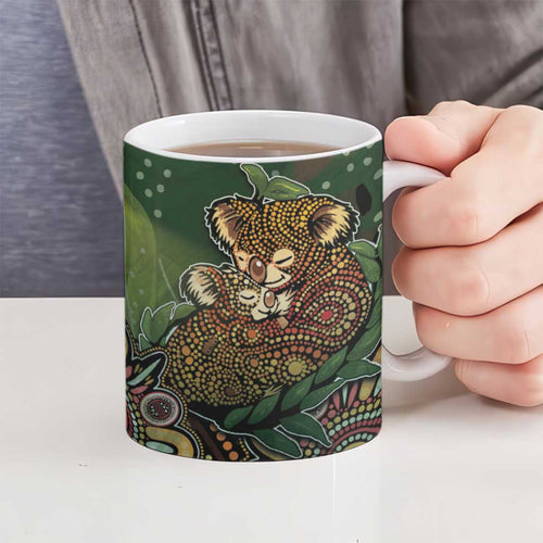 Personalised Koala Mum Australia Mother's Day Ceramic Mug Aboriginal Dot Art Floral Joey Hug