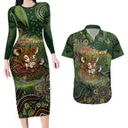 Personalised Koala Mum Australia Mother's Day Couples Matching Long Sleeve Bodycon Dress and Hawaiian Shirt Aboriginal Dot Art Floral Joey Hug