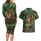 Personalised Koala Mum Australia Mother's Day Couples Matching Long Sleeve Bodycon Dress and Hawaiian Shirt Aboriginal Dot Art Floral Joey Hug