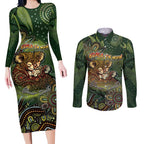Personalised Koala Mum Australia Mother's Day Couples Matching Long Sleeve Bodycon Dress and Long Sleeve Button Shirt Aboriginal Dot Art Floral Joey Hug