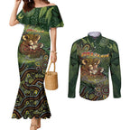 Personalised Koala Mum Australia Mother's Day Couples Matching Mermaid Dress and Long Sleeve Button Shirt Aboriginal Dot Art Floral Joey Hug