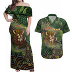 Personalised Koala Mum Australia Mother's Day Couples Matching Off Shoulder Maxi Dress and Hawaiian Shirt Aboriginal Dot Art Floral Joey Hug