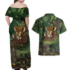 Personalised Koala Mum Australia Mother's Day Couples Matching Off Shoulder Maxi Dress and Hawaiian Shirt Aboriginal Dot Art Floral Joey Hug