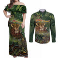 Personalised Koala Mum Australia Mother's Day Couples Matching Off Shoulder Maxi Dress and Long Sleeve Button Shirt Aboriginal Dot Art Floral Joey Hug
