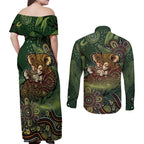 Personalised Koala Mum Australia Mother's Day Couples Matching Off Shoulder Maxi Dress and Long Sleeve Button Shirt Aboriginal Dot Art Floral Joey Hug