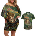 Personalised Koala Mum Australia Mother's Day Couples Matching Off Shoulder Short Dress and Hawaiian Shirt Aboriginal Dot Art Floral Joey Hug
