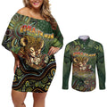 Personalised Koala Mum Australia Mother's Day Couples Matching Off Shoulder Short Dress and Long Sleeve Button Shirt Aboriginal Dot Art Floral Joey Hug