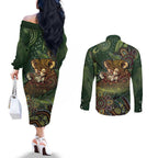 Personalised Koala Mum Australia Mother's Day Couples Matching Off The Shoulder Long Sleeve Dress and Long Sleeve Button Shirt Aboriginal Dot Art Floral Joey Hug