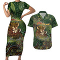 Personalised Koala Mum Australia Mother's Day Couples Matching Short Sleeve Bodycon Dress and Hawaiian Shirt Aboriginal Dot Art Floral Joey Hug