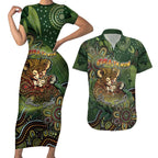 Personalised Koala Mum Australia Mother's Day Couples Matching Short Sleeve Bodycon Dress and Hawaiian Shirt Aboriginal Dot Art Floral Joey Hug