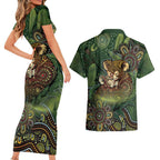 Personalised Koala Mum Australia Mother's Day Couples Matching Short Sleeve Bodycon Dress and Hawaiian Shirt Aboriginal Dot Art Floral Joey Hug