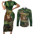 Personalised Koala Mum Australia Mother's Day Couples Matching Short Sleeve Bodycon Dress and Long Sleeve Button Shirt Aboriginal Dot Art Floral Joey Hug