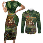Personalised Koala Mum Australia Mother's Day Couples Matching Short Sleeve Bodycon Dress and Long Sleeve Button Shirt Aboriginal Dot Art Floral Joey Hug