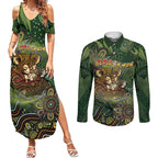 Personalised Koala Mum Australia Mother's Day Couples Matching Summer Maxi Dress and Long Sleeve Button Shirt Aboriginal Dot Art Floral Joey Hug