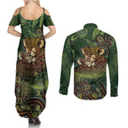 Personalised Koala Mum Australia Mother's Day Couples Matching Summer Maxi Dress and Long Sleeve Button Shirt Aboriginal Dot Art Floral Joey Hug