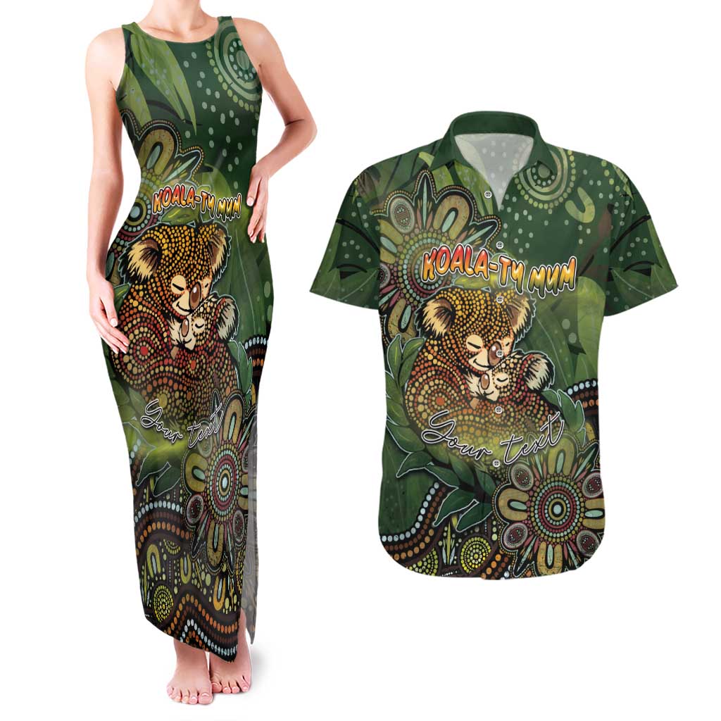 Personalised Koala Mum Australia Mother's Day Couples Matching Tank Maxi Dress and Hawaiian Shirt Aboriginal Dot Art Floral Joey Hug