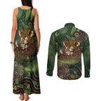 Personalised Koala Mum Australia Mother's Day Couples Matching Tank Maxi Dress and Long Sleeve Button Shirt Aboriginal Dot Art Floral Joey Hug