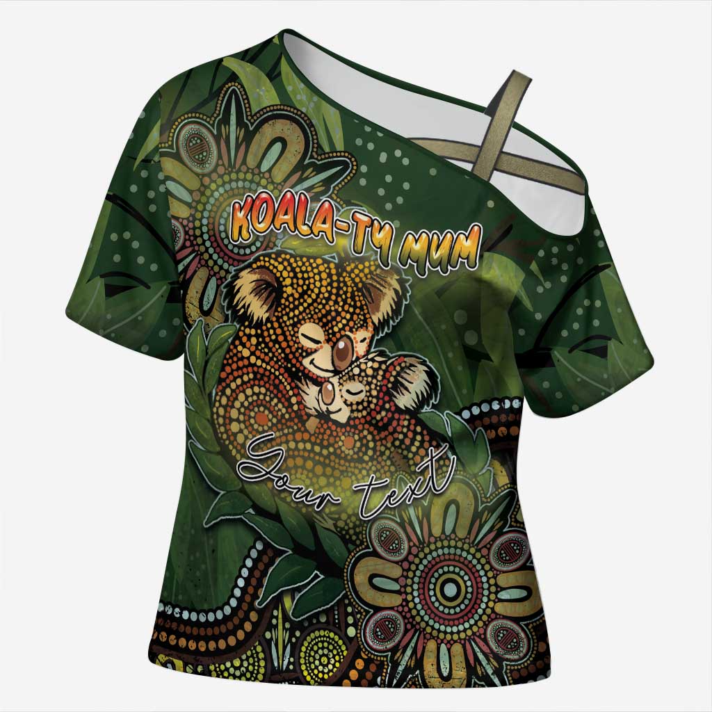 Personalised Koala Mum Australia Mother's Day Cross Shoulder Shirt Aboriginal Dot Art Floral Joey Hug