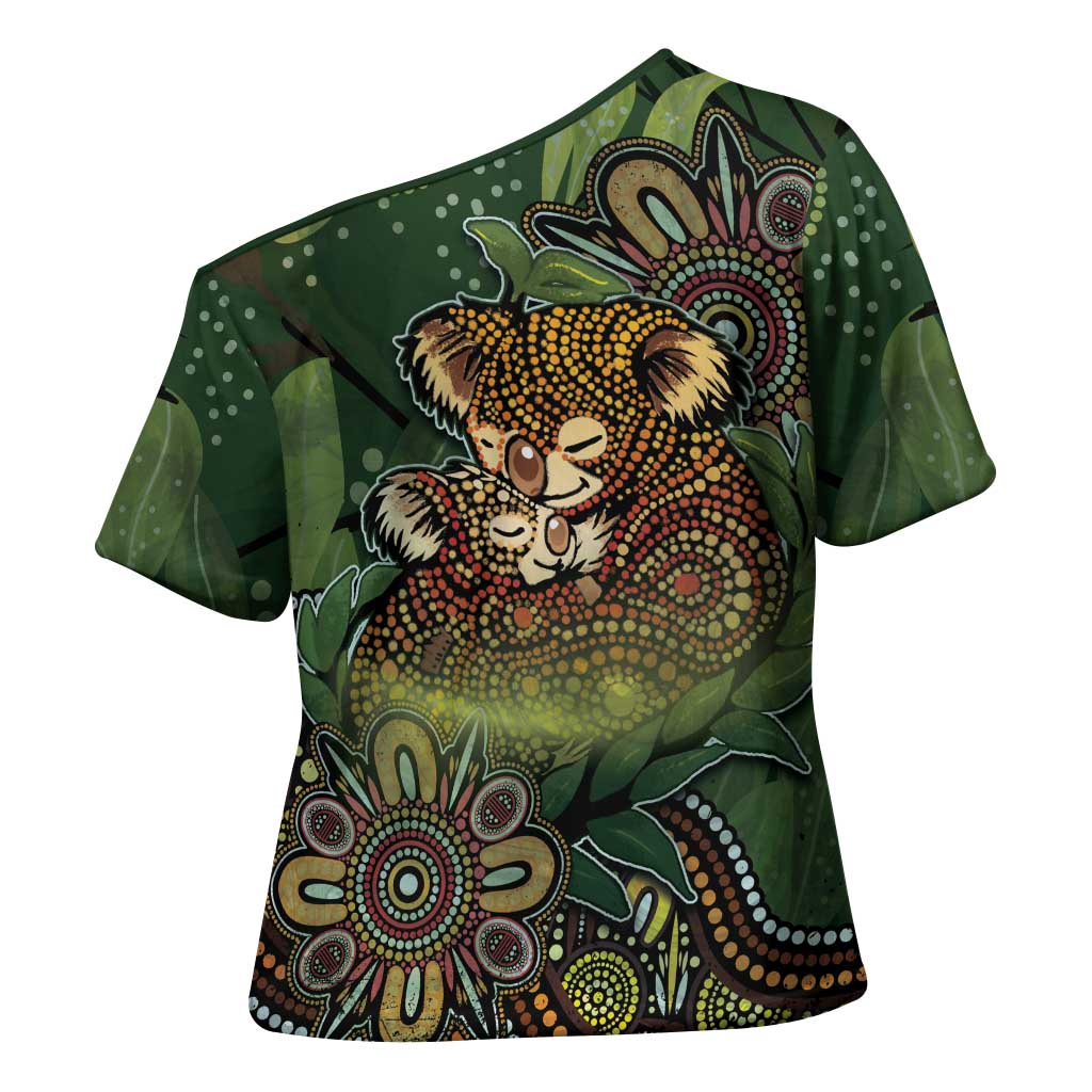 Personalised Koala Mum Australia Mother's Day Cross Shoulder Shirt Aboriginal Dot Art Floral Joey Hug