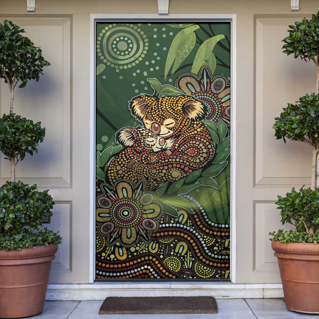 Koala Mum Australia Mother's Day Door Cover Aboriginal Dot Art Floral Joey Hug