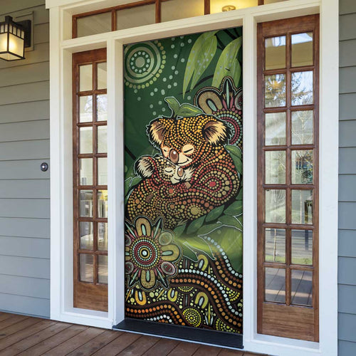 Koala Mum Australia Mother's Day Door Cover Aboriginal Dot Art Floral Joey Hug