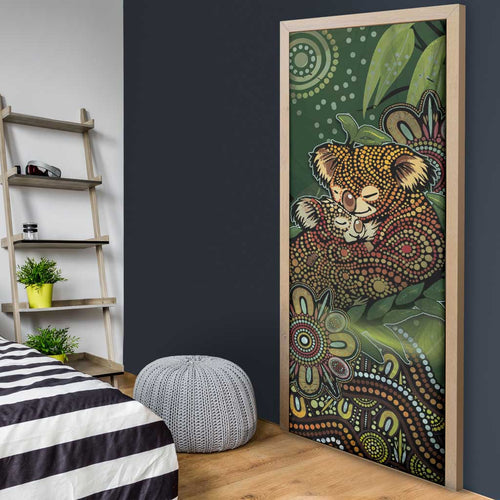 Koala Mum Australia Mother's Day Door Cover Aboriginal Dot Art Floral Joey Hug