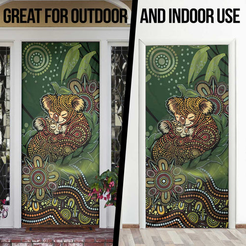 Koala Mum Australia Mother's Day Door Cover Aboriginal Dot Art Floral Joey Hug