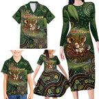 Personalised Koala Mum Australia Mother's Day Family Matching Long Sleeve Bodycon Dress and Hawaiian Shirt Aboriginal Dot Art Floral Joey Hug