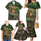 Personalised Koala Mum Australia Mother's Day Family Matching Mermaid Dress and Hawaiian Shirt Aboriginal Dot Art Floral Joey Hug