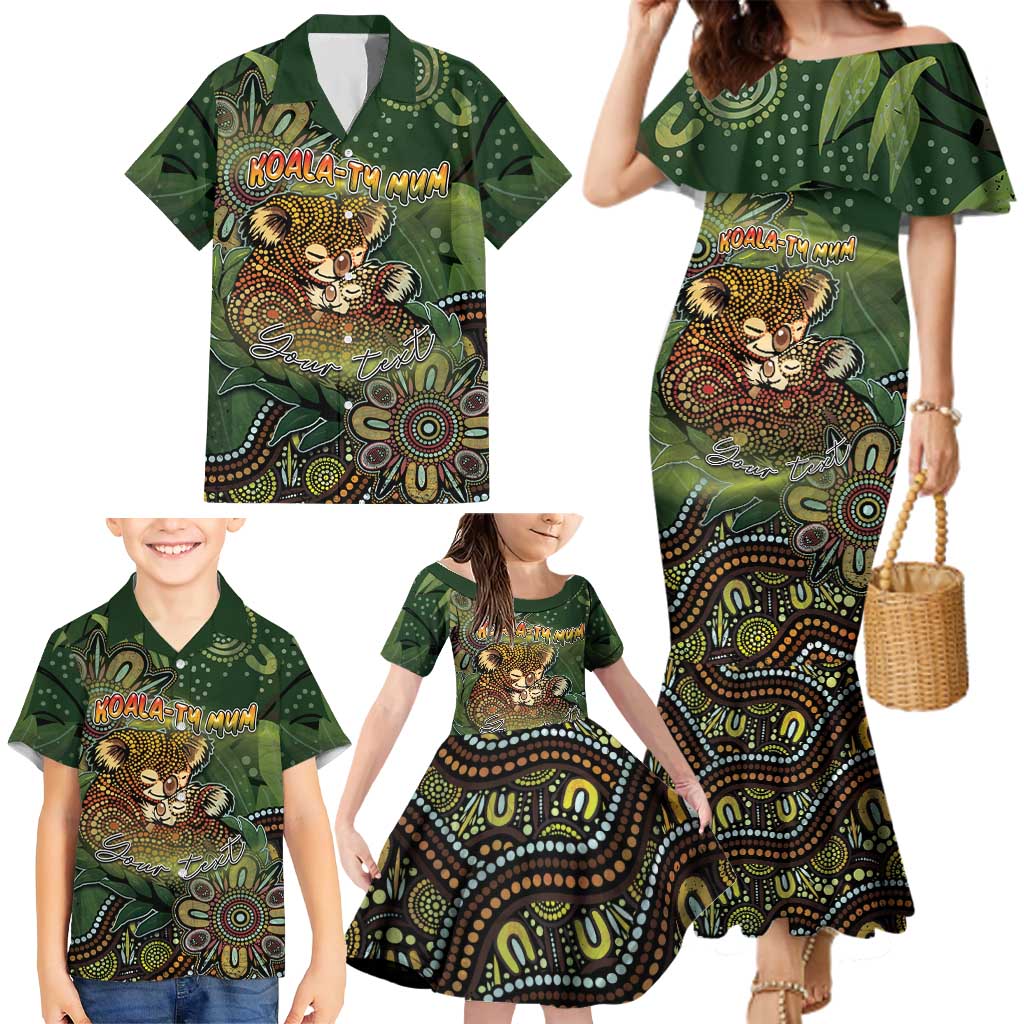 Personalised Koala Mum Australia Mother's Day Family Matching Mermaid Dress and Hawaiian Shirt Aboriginal Dot Art Floral Joey Hug