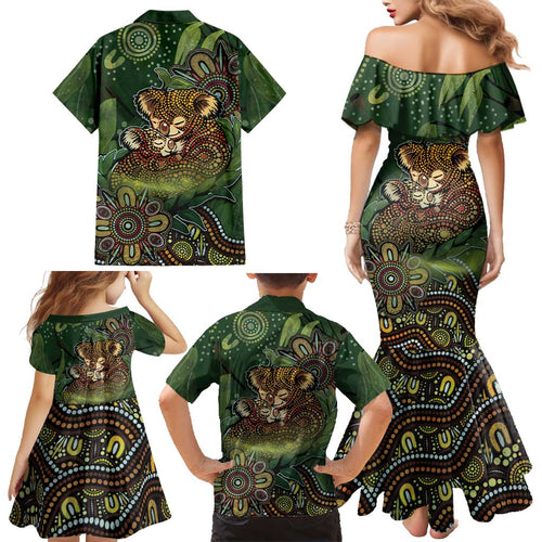 Personalised Koala Mum Australia Mother's Day Family Matching Mermaid Dress and Hawaiian Shirt Aboriginal Dot Art Floral Joey Hug