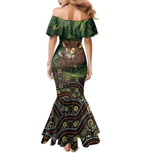 Personalised Koala Mum Australia Mother's Day Family Matching Mermaid Dress and Hawaiian Shirt Aboriginal Dot Art Floral Joey Hug