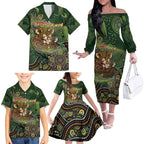 Personalised Koala Mum Australia Mother's Day Family Matching Off The Shoulder Long Sleeve Dress and Hawaiian Shirt Aboriginal Dot Art Floral Joey Hug