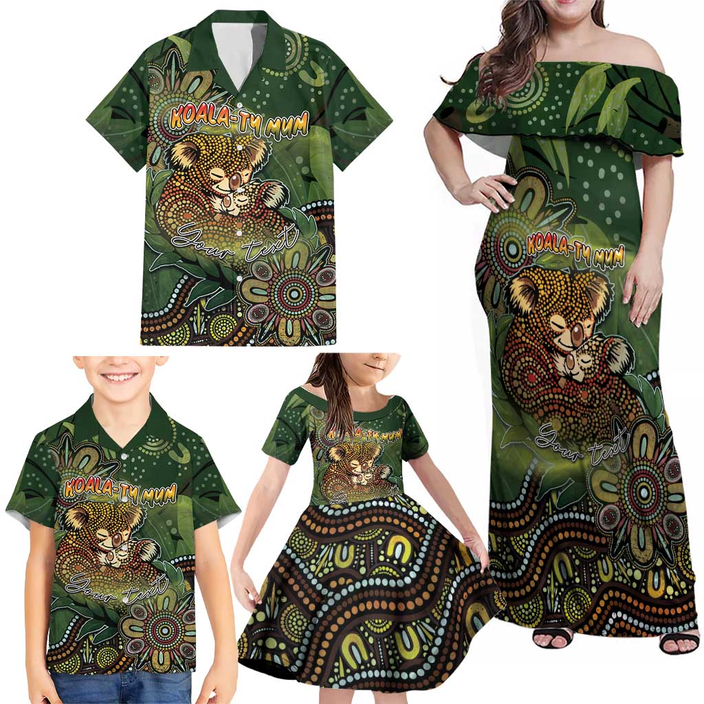 Personalised Koala Mum Australia Mother's Day Family Matching Off Shoulder Maxi Dress and Hawaiian Shirt Aboriginal Dot Art Floral Joey Hug
