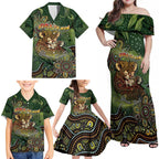 Personalised Koala Mum Australia Mother's Day Family Matching Off Shoulder Maxi Dress and Hawaiian Shirt Aboriginal Dot Art Floral Joey Hug