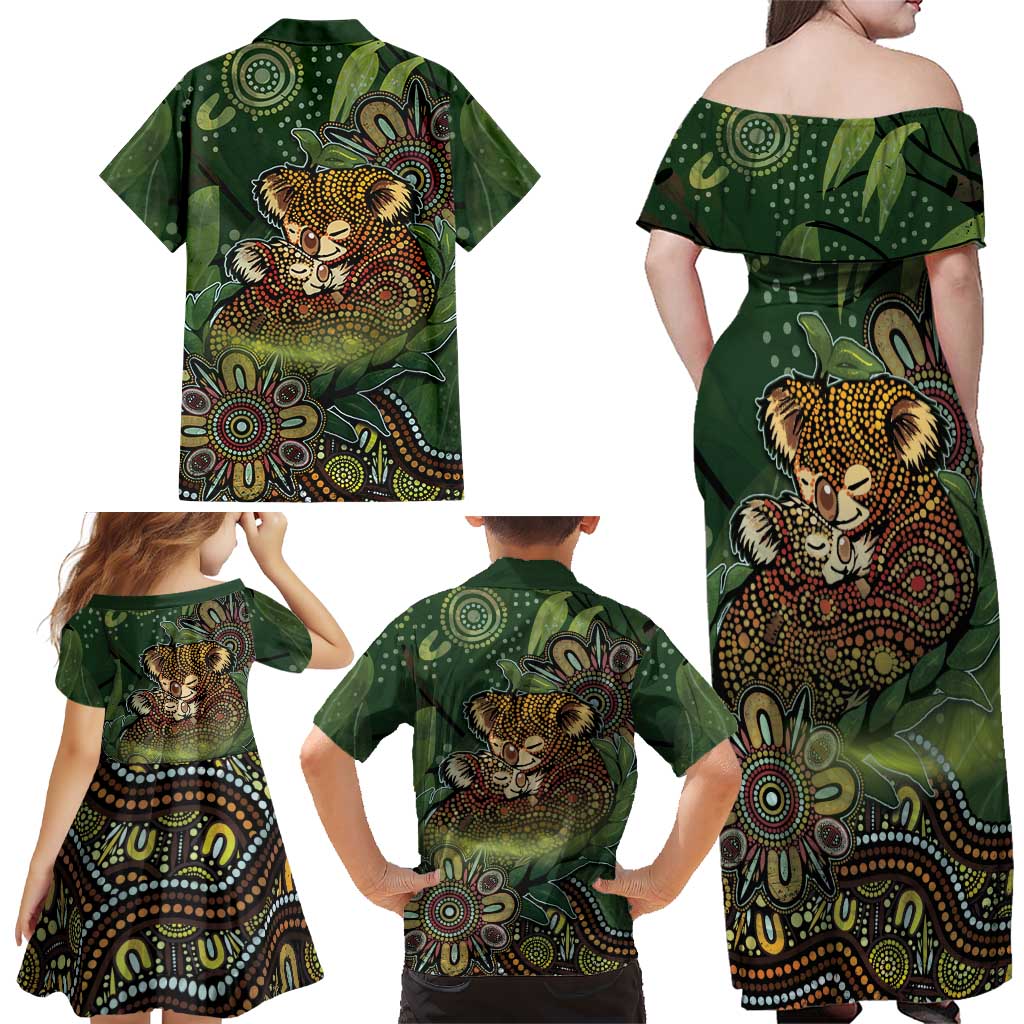 Personalised Koala Mum Australia Mother's Day Family Matching Off Shoulder Maxi Dress and Hawaiian Shirt Aboriginal Dot Art Floral Joey Hug