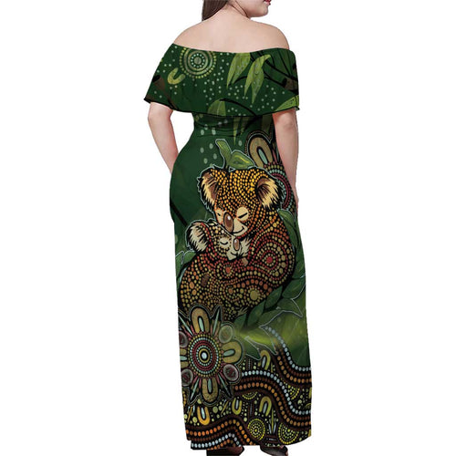 Personalised Koala Mum Australia Mother's Day Family Matching Off Shoulder Maxi Dress and Hawaiian Shirt Aboriginal Dot Art Floral Joey Hug
