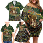 Personalised Koala Mum Australia Mother's Day Family Matching Off Shoulder Short Dress and Hawaiian Shirt Aboriginal Dot Art Floral Joey Hug
