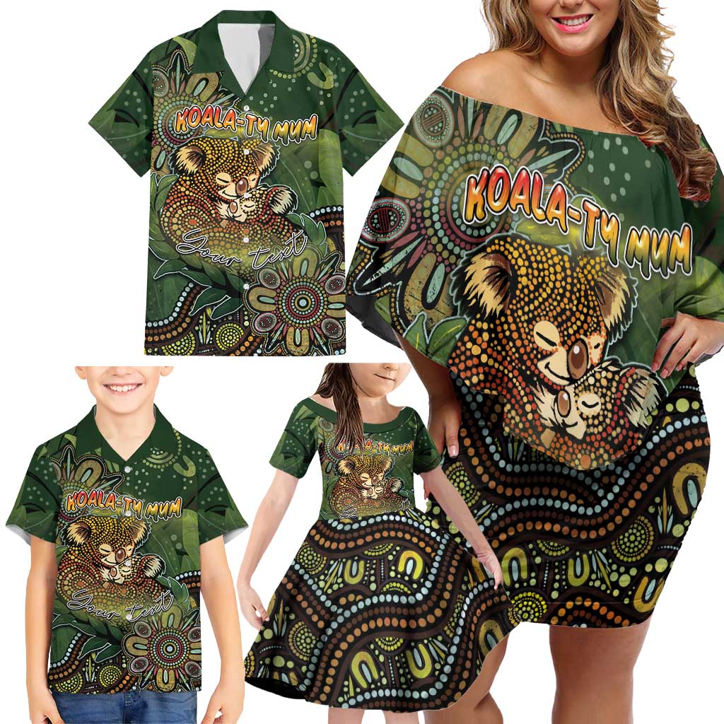 Personalised Koala Mum Australia Mother's Day Family Matching Off Shoulder Short Dress and Hawaiian Shirt Aboriginal Dot Art Floral Joey Hug