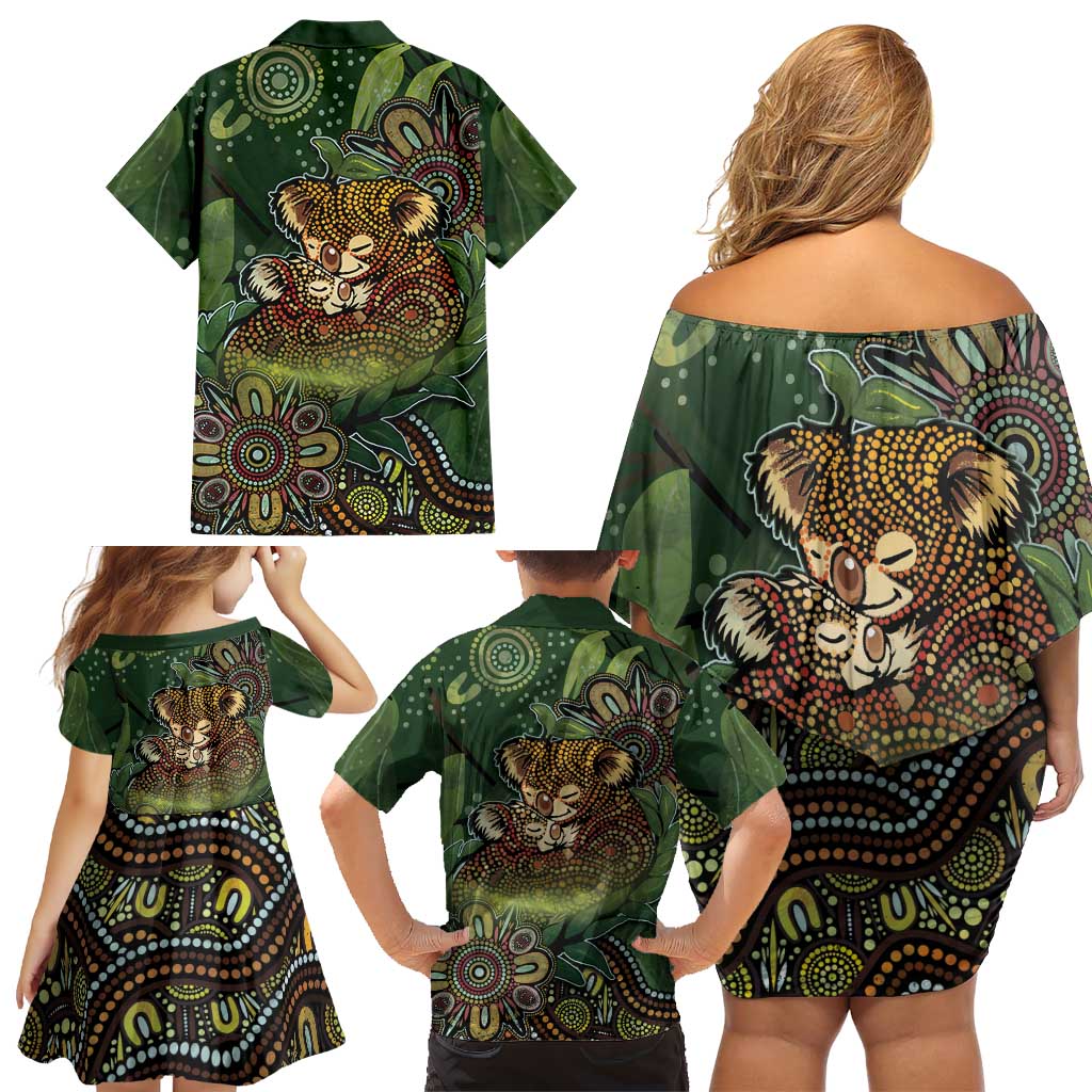 Personalised Koala Mum Australia Mother's Day Family Matching Off Shoulder Short Dress and Hawaiian Shirt Aboriginal Dot Art Floral Joey Hug
