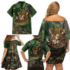 Personalised Koala Mum Australia Mother's Day Family Matching Off Shoulder Short Dress and Hawaiian Shirt Aboriginal Dot Art Floral Joey Hug