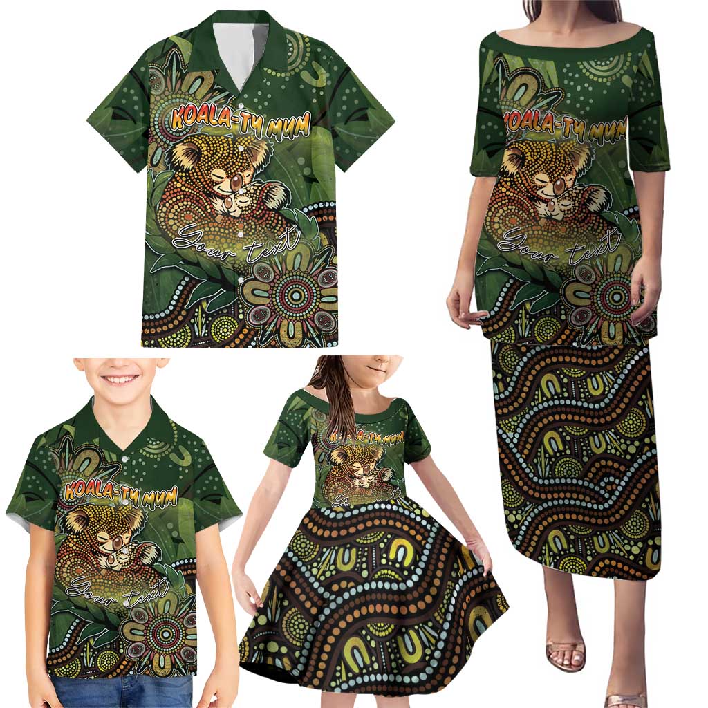 Personalised Koala Mum Australia Mother's Day Family Matching Puletasi and Hawaiian Shirt Aboriginal Dot Art Floral Joey Hug